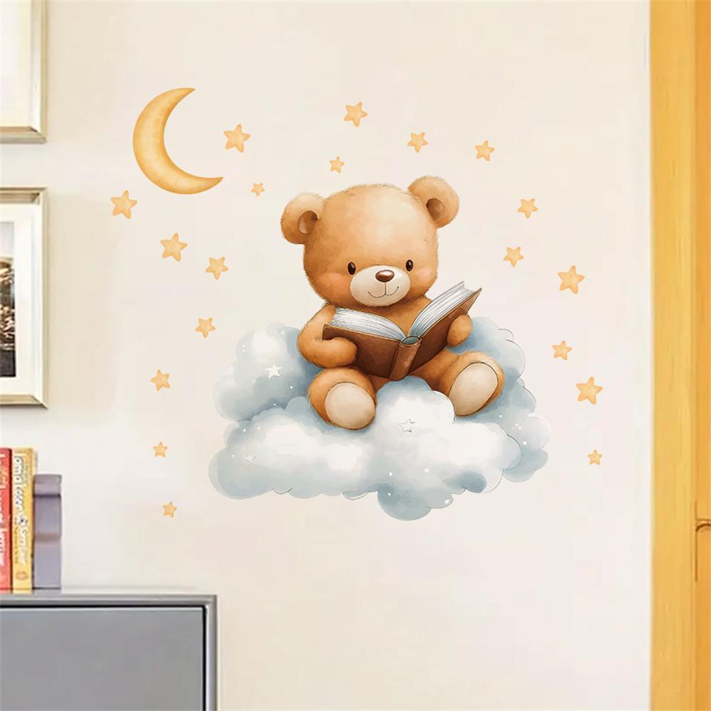 Baby Nursery Wallpaper Girl - 귀여운 곰 달 별 벽 스티커
