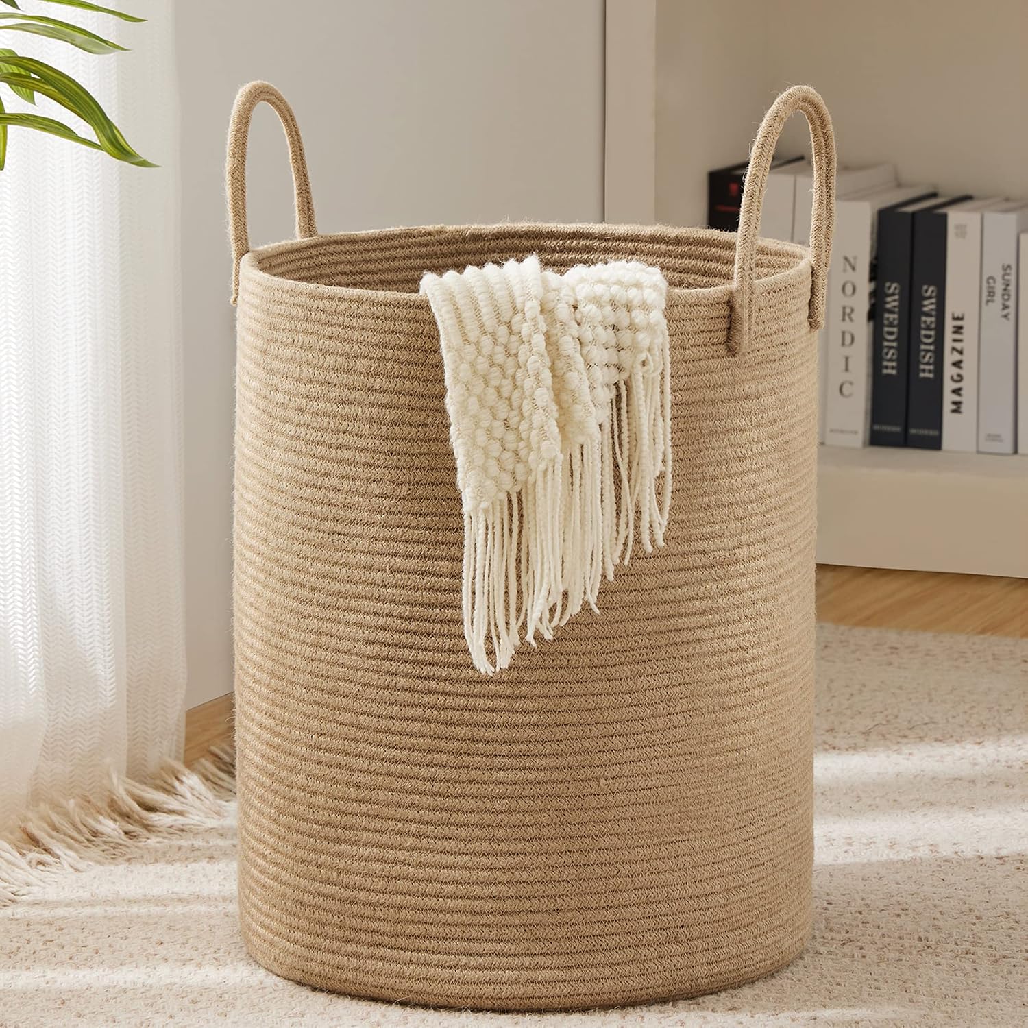 Baby Nursery Laundry Hamper - 로프 세탁 바구니, 58L 높이 세탁