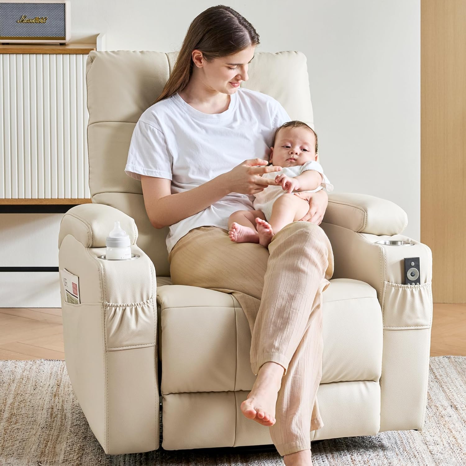 Rocking Chair Nursery - # 가죽 리클라이너 의자, 회전식 로커