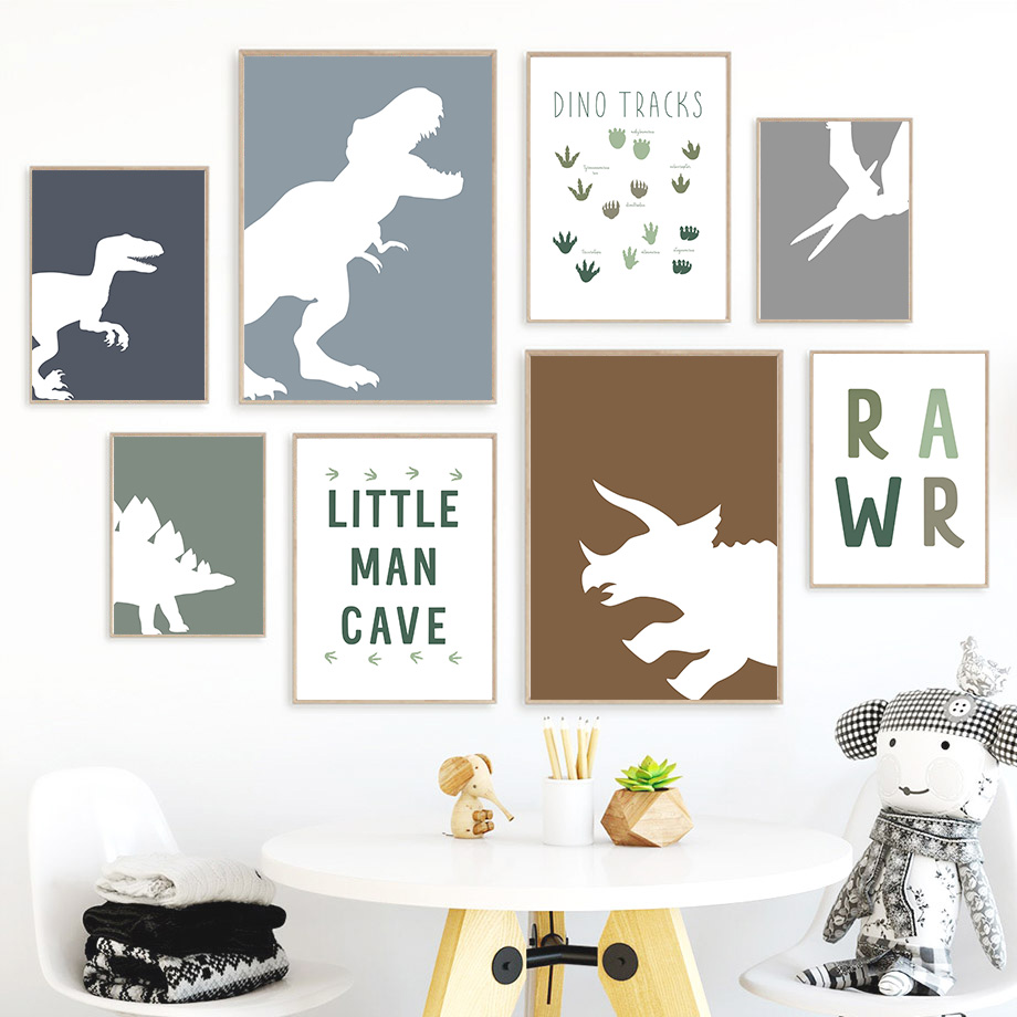 Baby Nursery Quotes Wall Art - (2D 캔버스 페인팅) 쥬라기 공룡 티라노사우루스