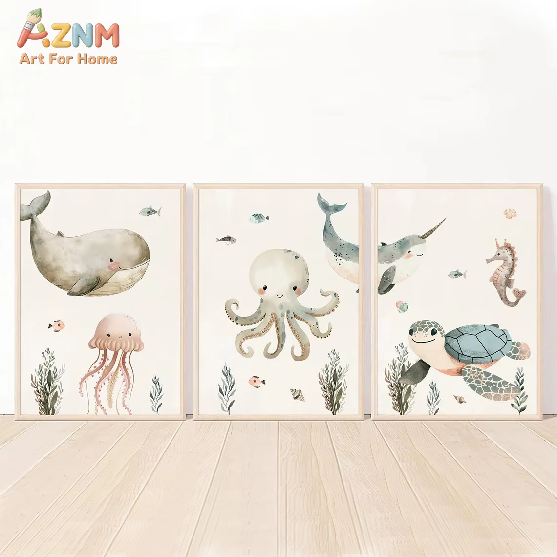 Animals Baby Nursery - AZNM 수채화 귀여운 바다 동물 캔버스