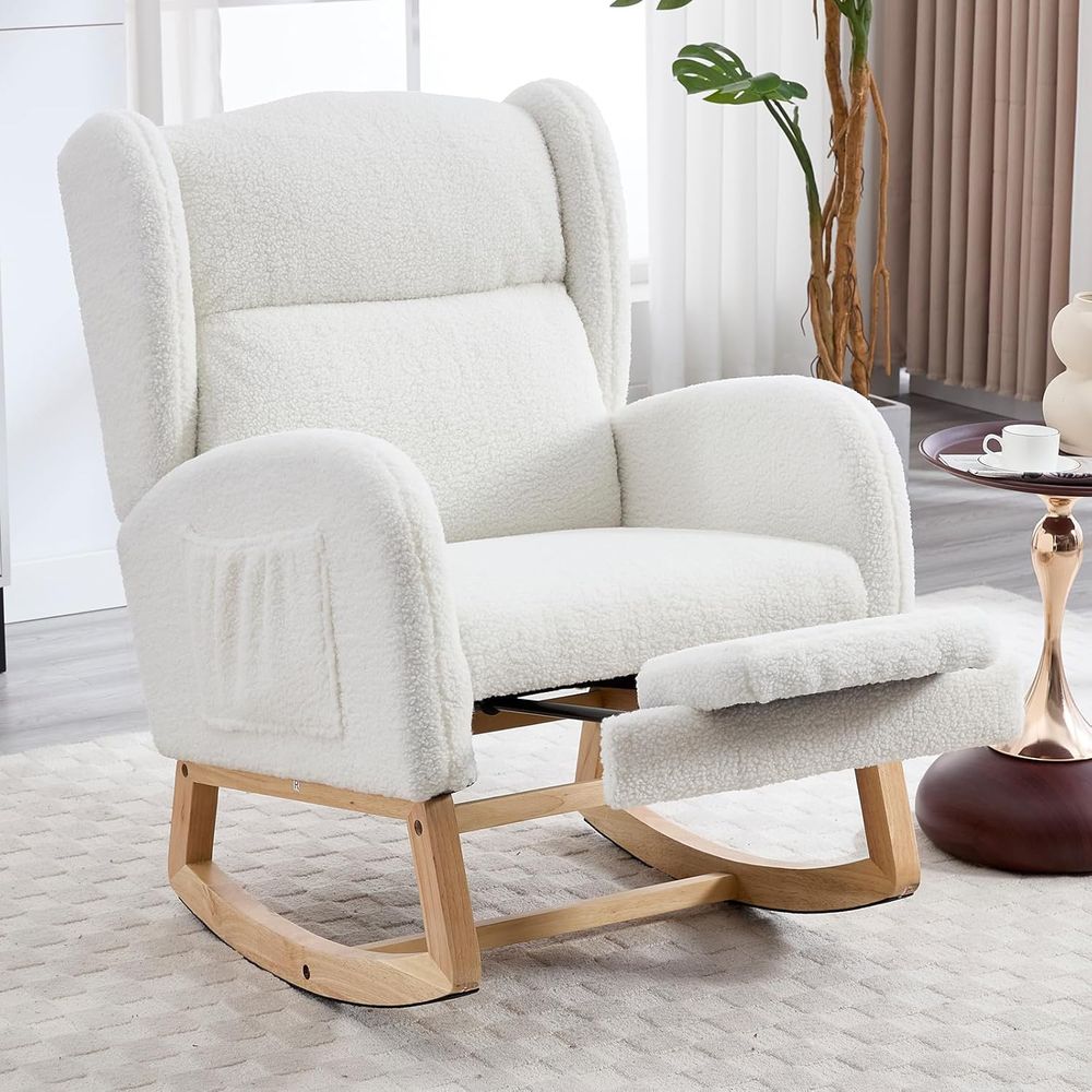 Rocking Chair Nursery - 흰색 테디 스타일의 오토만, 사이드 테이블,