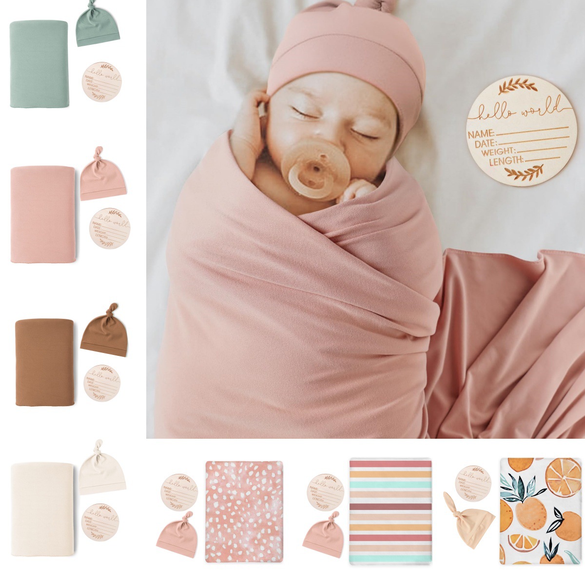 Baby Nursery Sets - 신생아 속싸개와 어울리는 헤어밴드, 비니 세트,