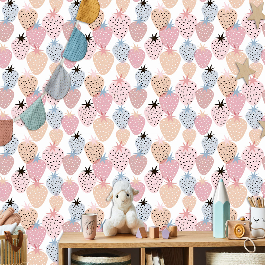 Baby Nursery Wallpaper Girl - 12+ 귀여운 보육원 딸기 패턴 벽지,