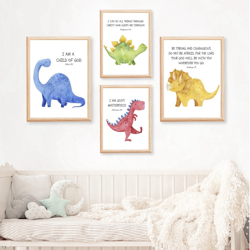 Baby Nursery Quotes Wall Art - 어린이 성경 구절 견적 인쇄 공룡