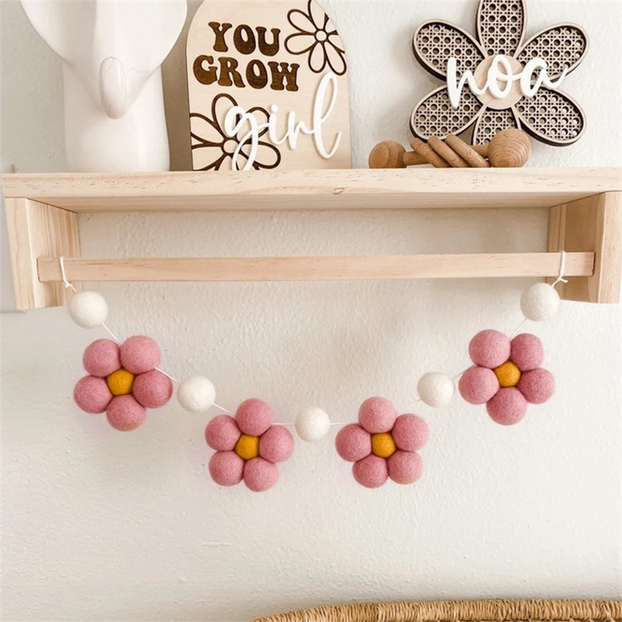 Baby Nursery Garland - 핸드메이드 펠트 데이지 화환 보헤미안 베이비룸