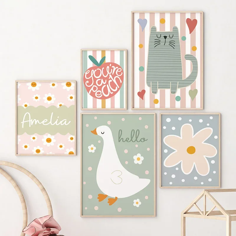 Baby Nursery Prints - 만화 고양이 오리 새 사과 맞춤