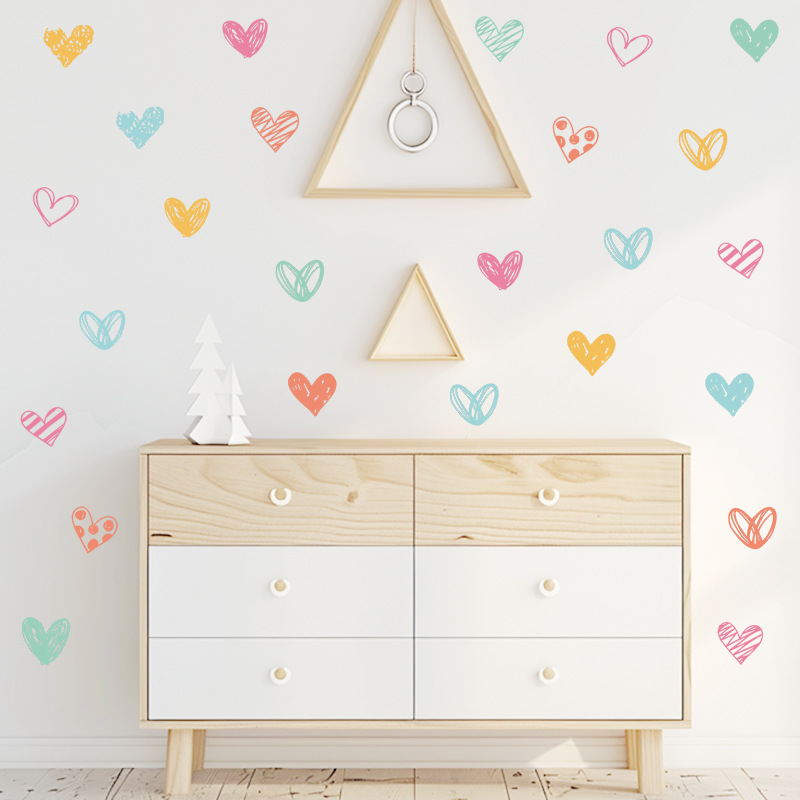 Baby Nursery Wallpaper Girl - 새로운 다채로운 하트 벽 스티커 다양한