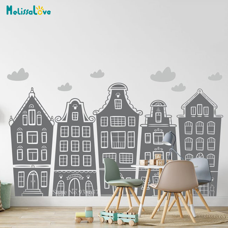 Baby Nursery Decals - 스칸디 나비아 주택 및 구름 데칼