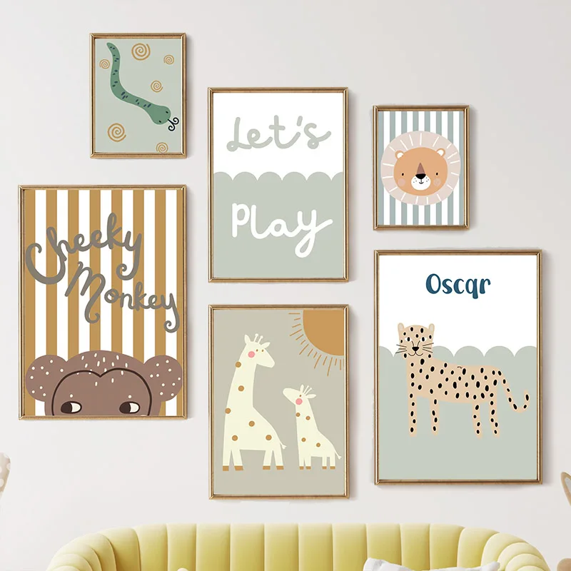 Baby Nursery Prints - 만화 기린 표범 사자 원숭이 뱀