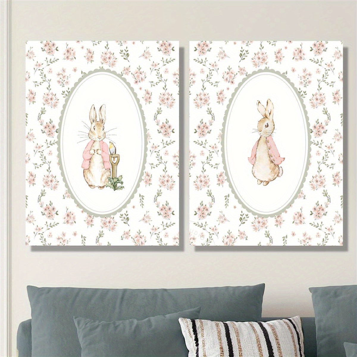 Baby Nursery Prints - 2pcs 레트로 부활절 토끼 캔버스 인쇄