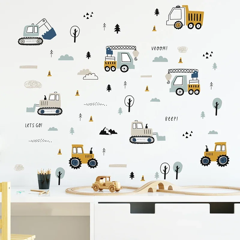 Baby Nursery Decals - 손으로 그린 ​​귀여운 자동차 화물 트럭