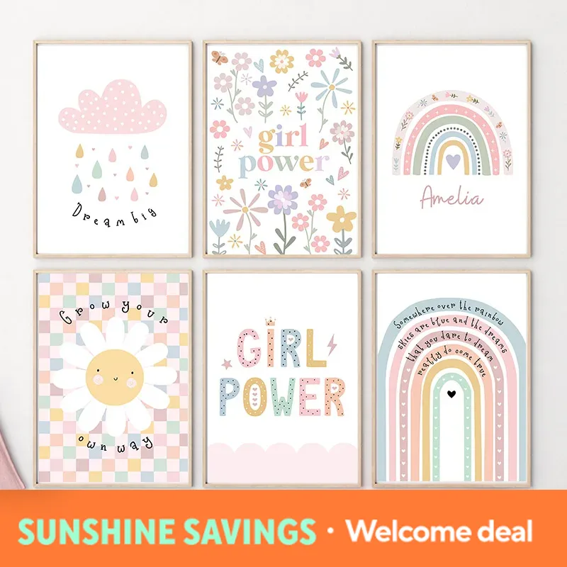 Baby Nursery Prints - 태양 꽃 무지개 구름 하트 보육원