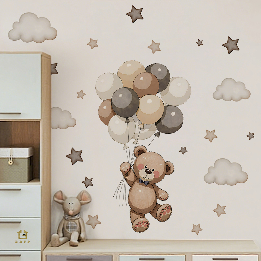 Baby Nursery Decals - 사랑스러운 테디 베어 벽 데칼, 풍선,