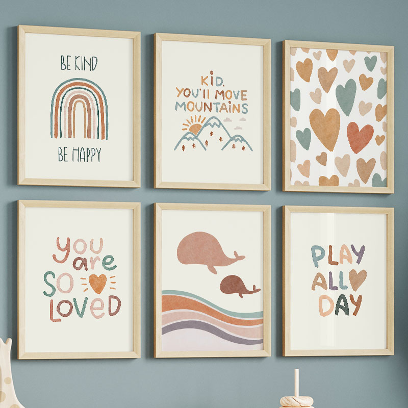 Baby Nursery Quotes Wall Art - 만화 바다 고래 무지개 하트 포스터