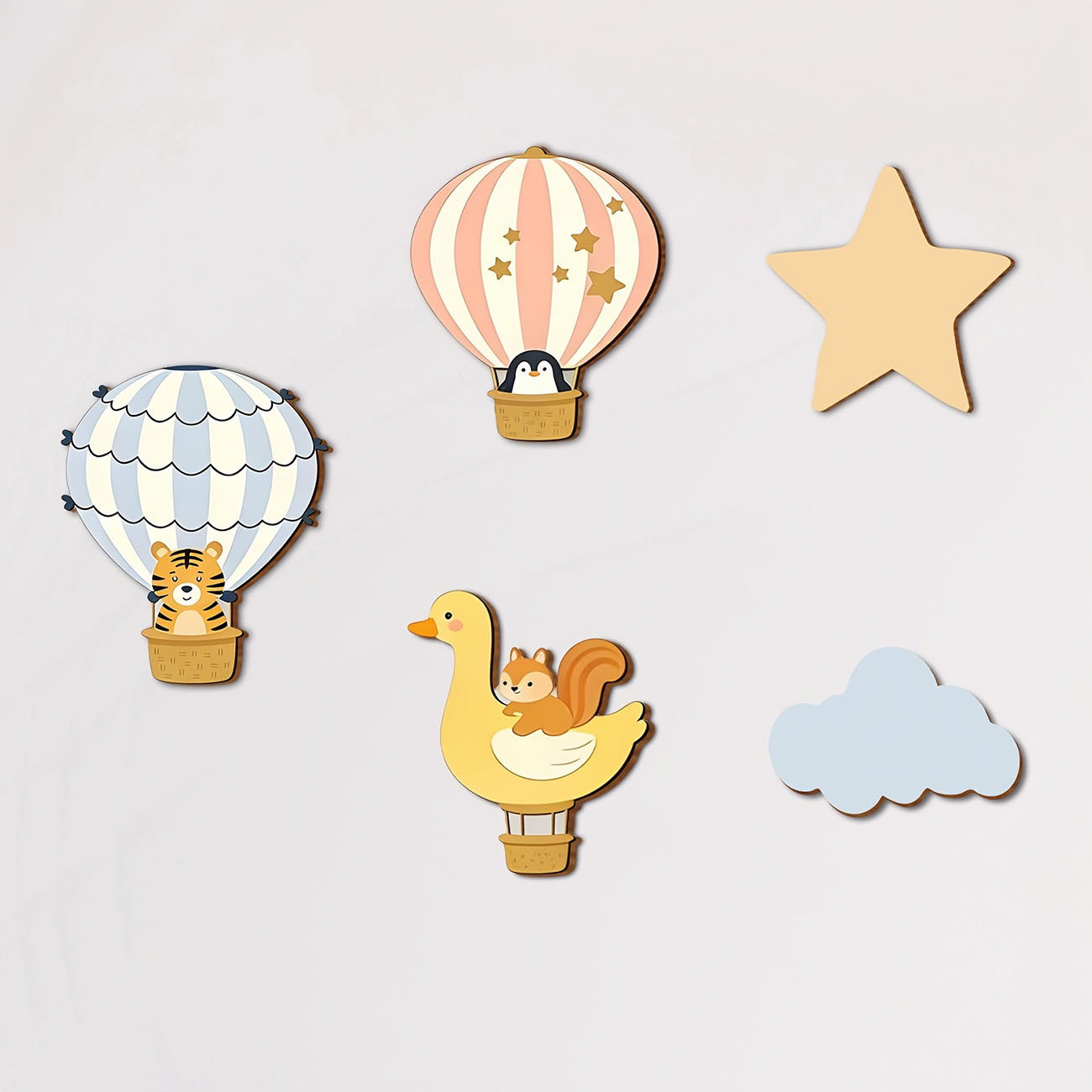 Baby Nursery Decals - 5개 동물 열기구 나무 벽 스티커
