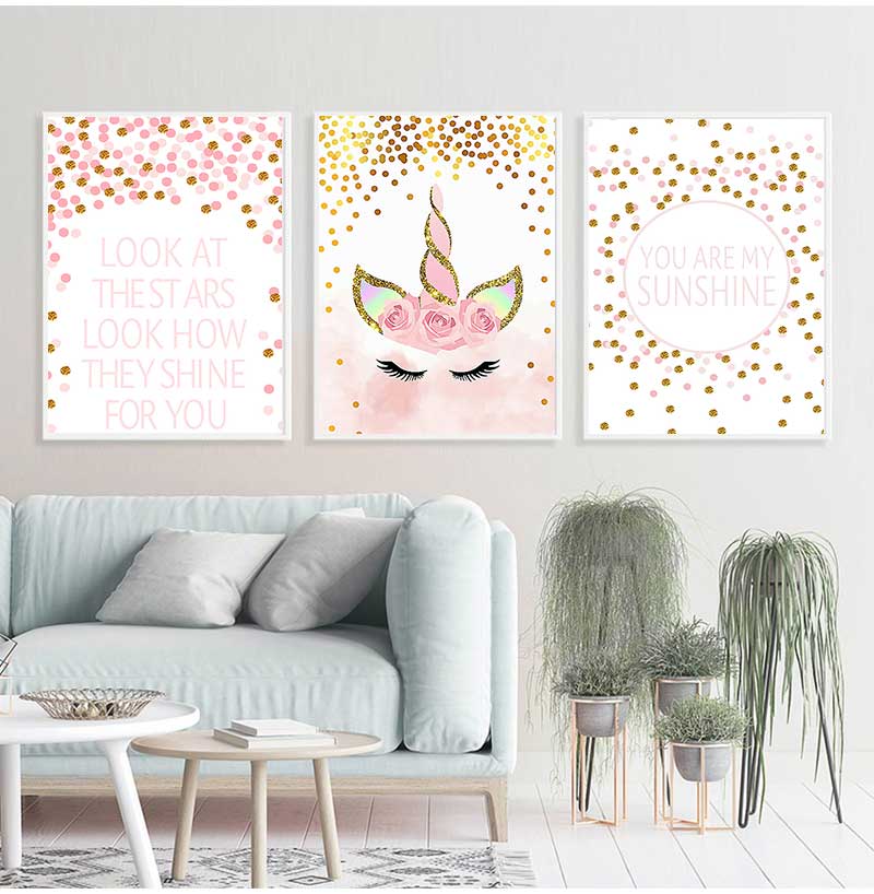 장식 그림 아기 소녀 침실 장식 핑크 유니콘 보육원 인 - Baby Nursery Quotes Wall Art 리뷰 및 가격