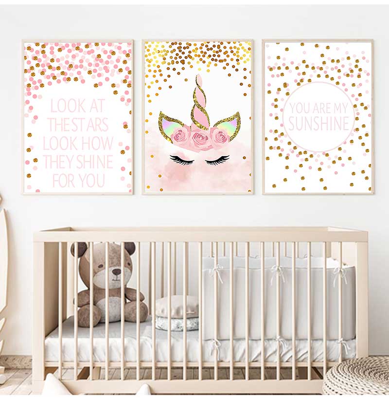 장식 그림 아기 소녀 침실 장식 핑크 유니콘 보육원 인 - Baby Nursery Quotes Wall Art 리뷰 및 가격