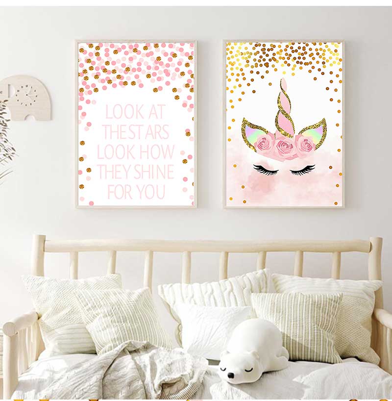 장식 그림 아기 소녀 침실 장식 핑크 유니콘 보육원 인 - Baby Nursery Quotes Wall Art 리뷰 및 가격