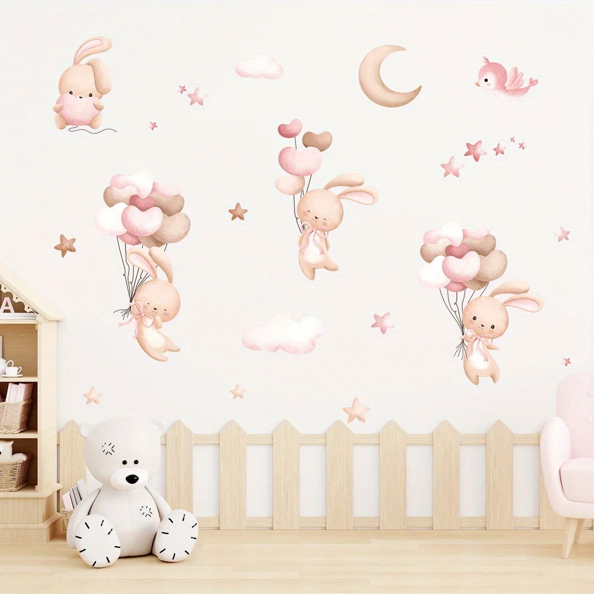 여자 방에 대 한 귀여운 토끼 풍선 벽 스티커 아기 보 - Baby Nursery Wallpaper Girl 리뷰 및 가격