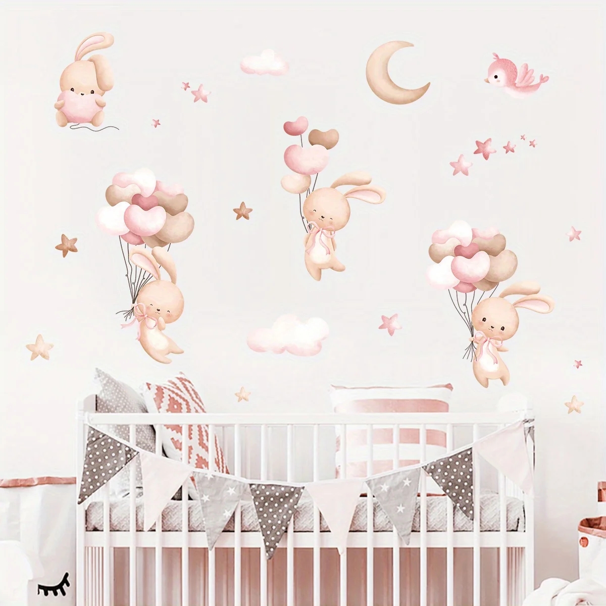 여자 방에 대 한 귀여운 토끼 풍선 벽 스티커 아기 보 - Baby Nursery Wallpaper Girl 리뷰 및 가격