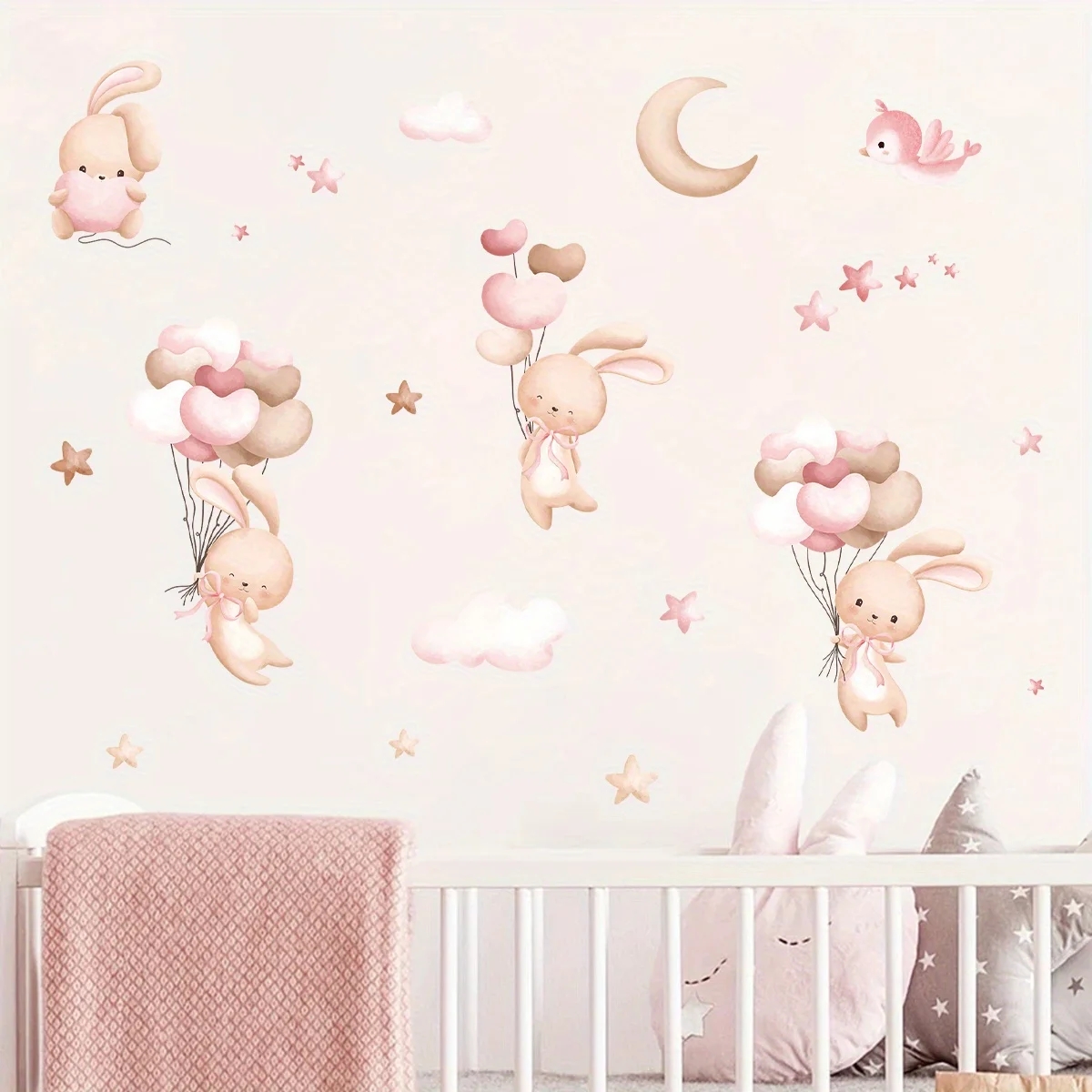 여자 방에 대 한 귀여운 토끼 풍선 벽 스티커 아기 보 - Baby Nursery Wallpaper Girl 리뷰 및 가격