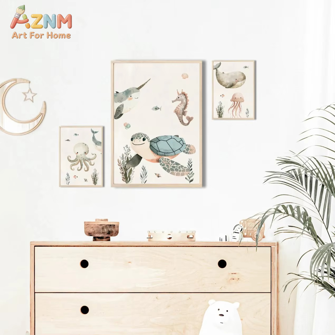 AZNM 수채화 귀여운 바다 동물 캔버스 벽 예술 고래 - Animals Baby Nursery 리뷰 및 가격