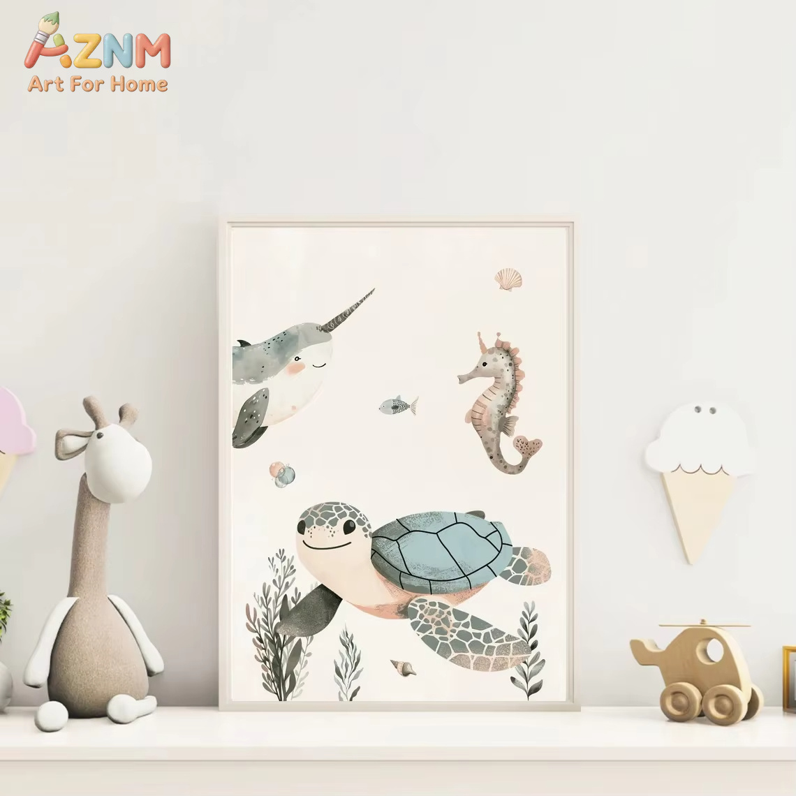 AZNM 수채화 귀여운 바다 동물 캔버스 벽 예술 고래 - Animals Baby Nursery 리뷰 및 가격