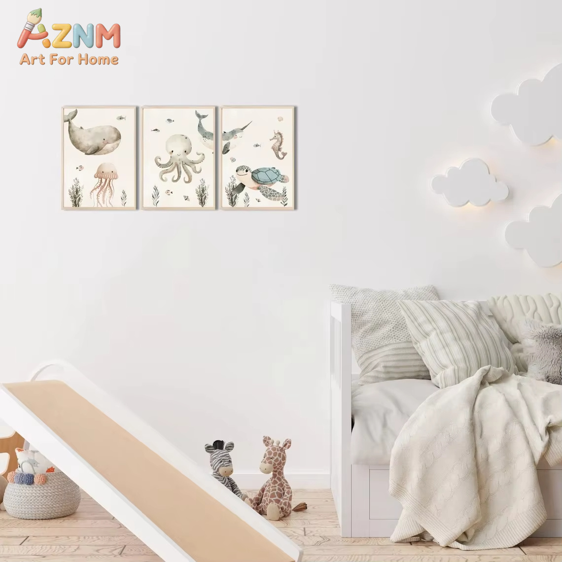 AZNM 수채화 귀여운 바다 동물 캔버스 벽 예술 고래 - Animals Baby Nursery 리뷰 및 가격