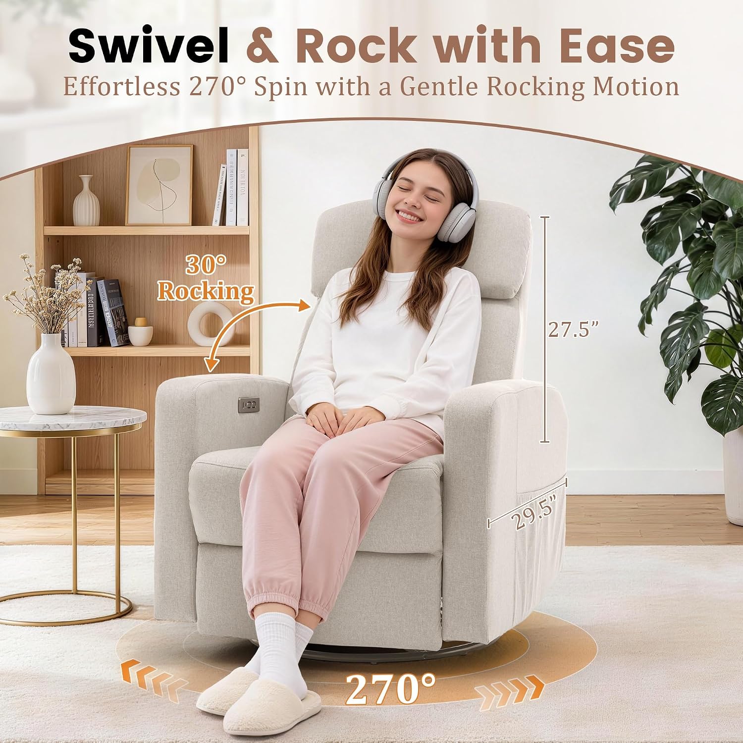 성인용 전동 리클라이너 의자, USB 포트가 있는 회전 - Rocking Chair Nursery 리뷰 및 가격