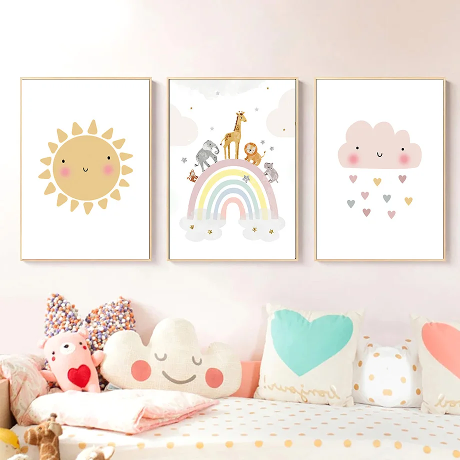 기린 코끼리 열기구 태양 무지개 보육원 북유럽 포스터  - Baby Nursery Prints 리뷰 및 가격