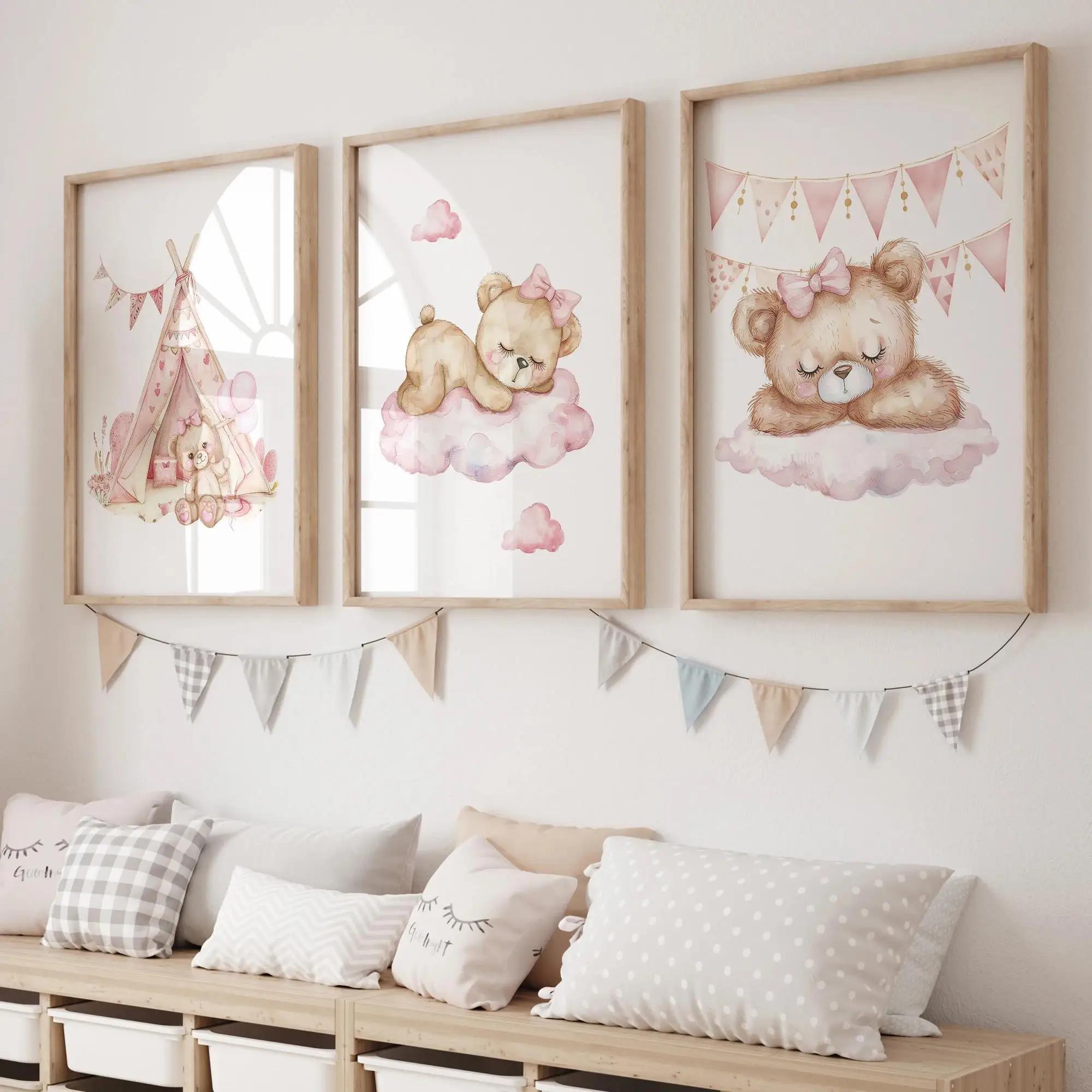핑크 드림 베어 회전 목마 텐트 스윙 벽 아트 인쇄 캔 - Baby Nursery Prints 리뷰 및 가격
