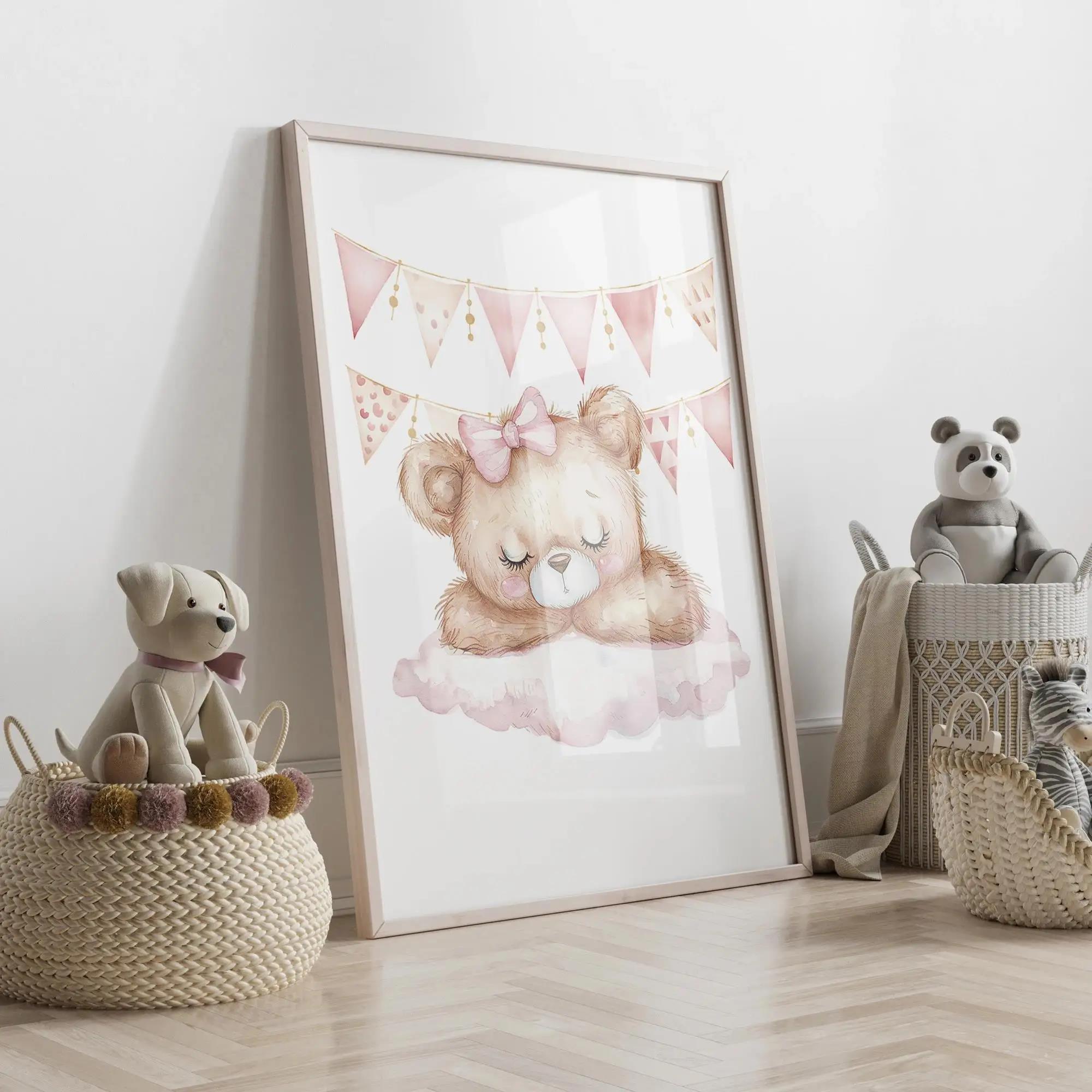 핑크 드림 베어 회전 목마 텐트 스윙 벽 아트 인쇄 캔 - Baby Nursery Prints 리뷰 및 가격