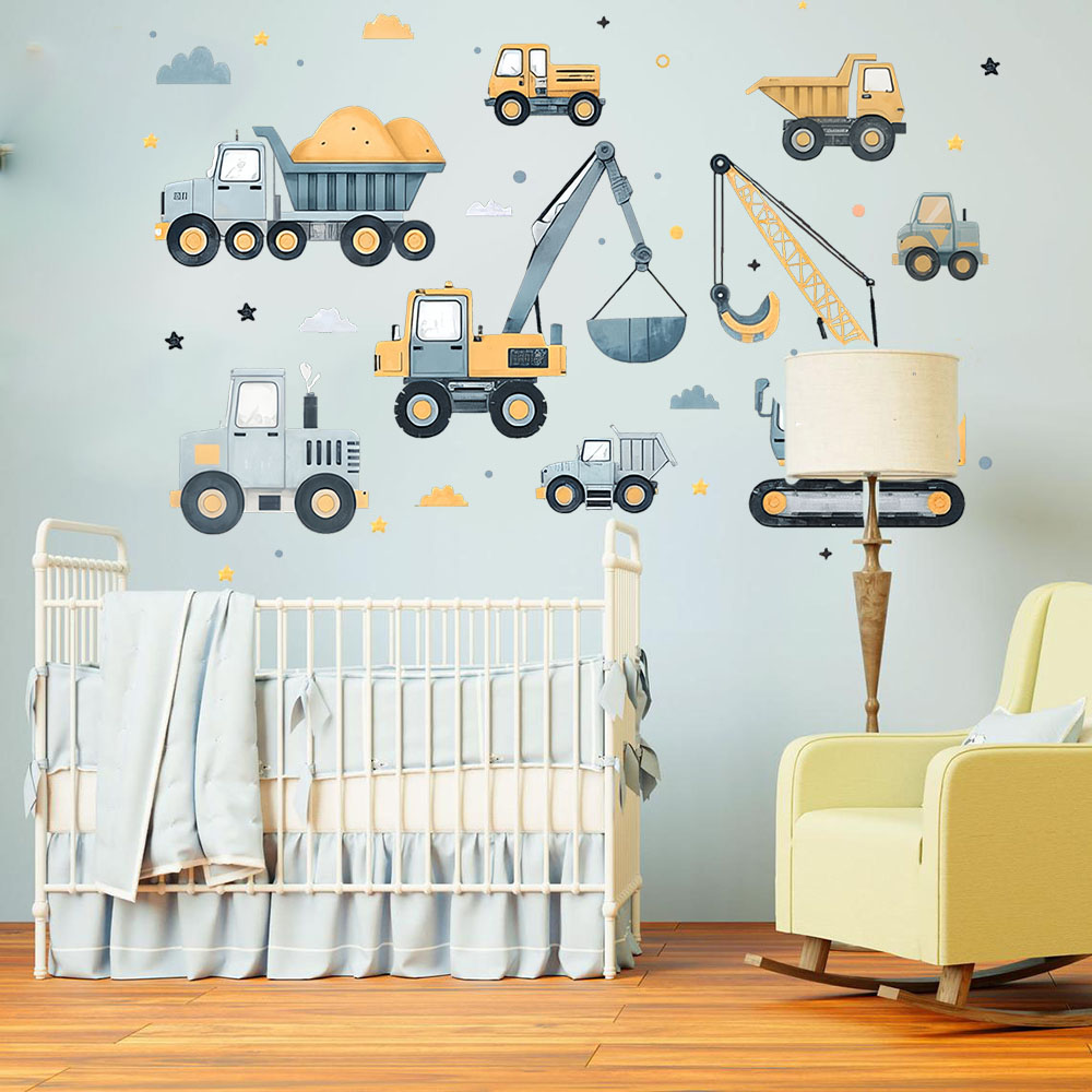 만화 굴삭기 차량 세트 자동차 벽 스티커 놀이방 건설  - Baby Nursery Decals 리뷰 및 가격
