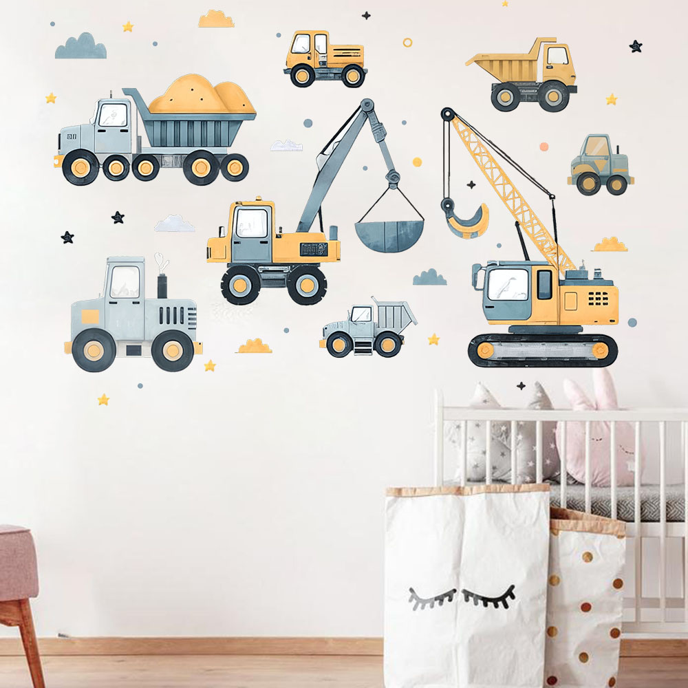 만화 굴삭기 차량 세트 자동차 벽 스티커 놀이방 건설  - Baby Nursery Decals 리뷰 및 가격