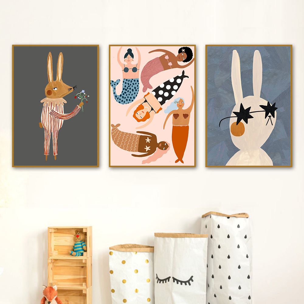 1PC 프레임리스 재미있는 만화 토끼 곰 동물 벽 예술 - Baby Nursery Quotes Wall Art 리뷰 및 가격