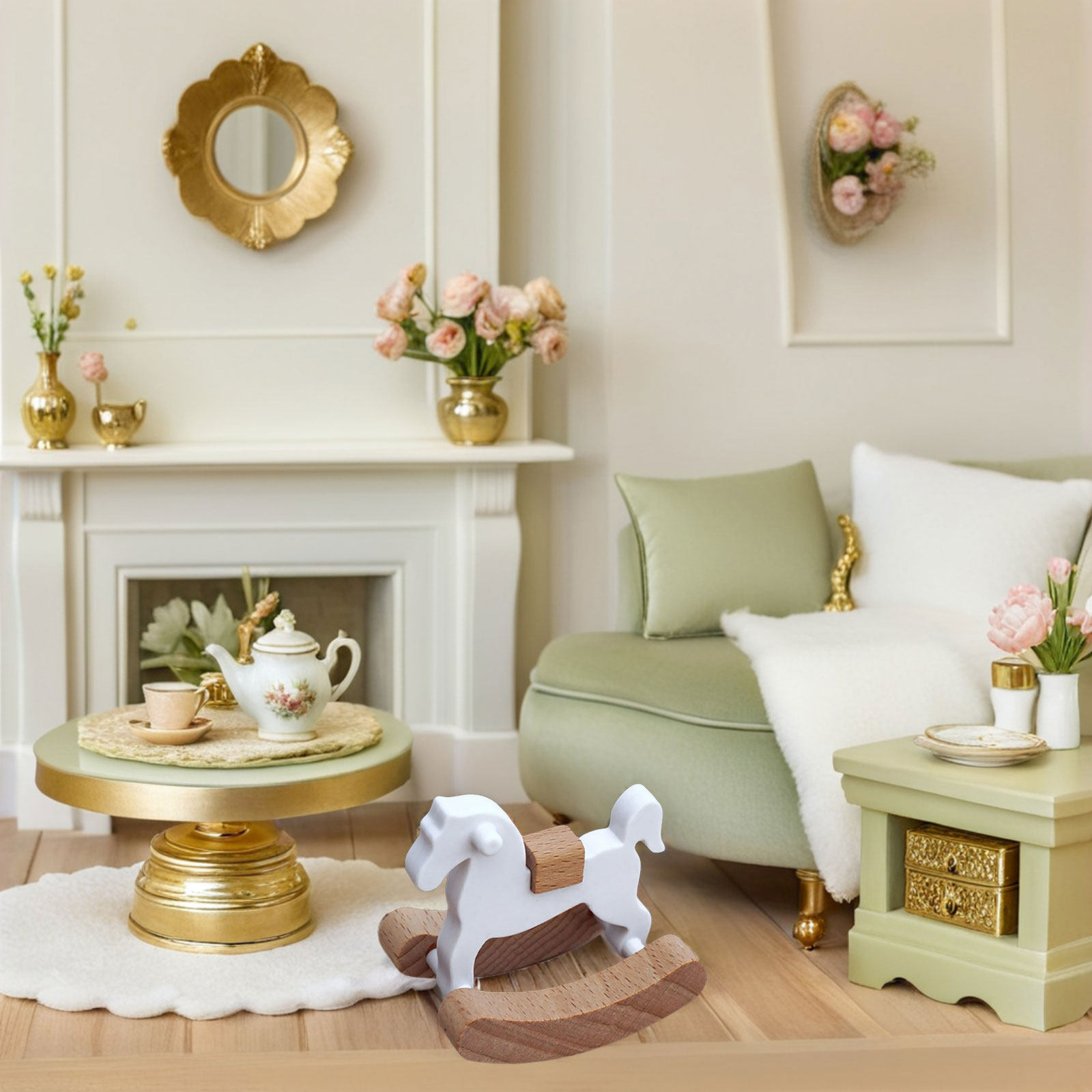 3Pcs 미니 나무 흔들 목마 부드러운 색상 1:12  - Baby Nursery Colors 리뷰 및 가격