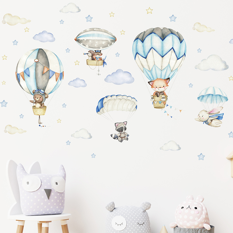 만화 귀여운 동물 뜨거운 공기 풍선 벽 스티커 어린이  - Baby Nursery Decals 리뷰 및 가격