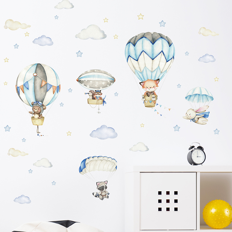 만화 귀여운 동물 뜨거운 공기 풍선 벽 스티커 어린이  - Baby Nursery Decals 리뷰 및 가격