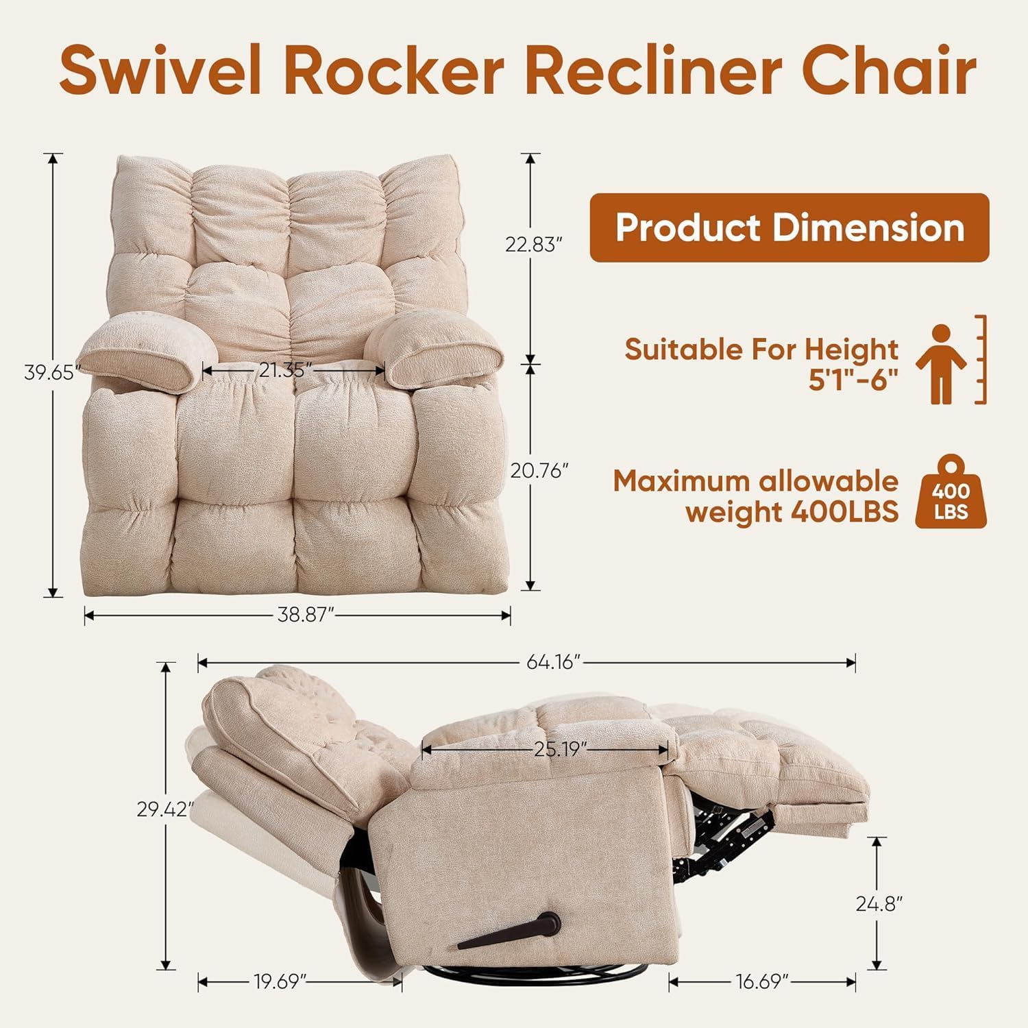 대형 회전식 로커 리클라이너 의자, 수동식, 천연 가죽 - Rocking Chair Nursery 리뷰 및 가격