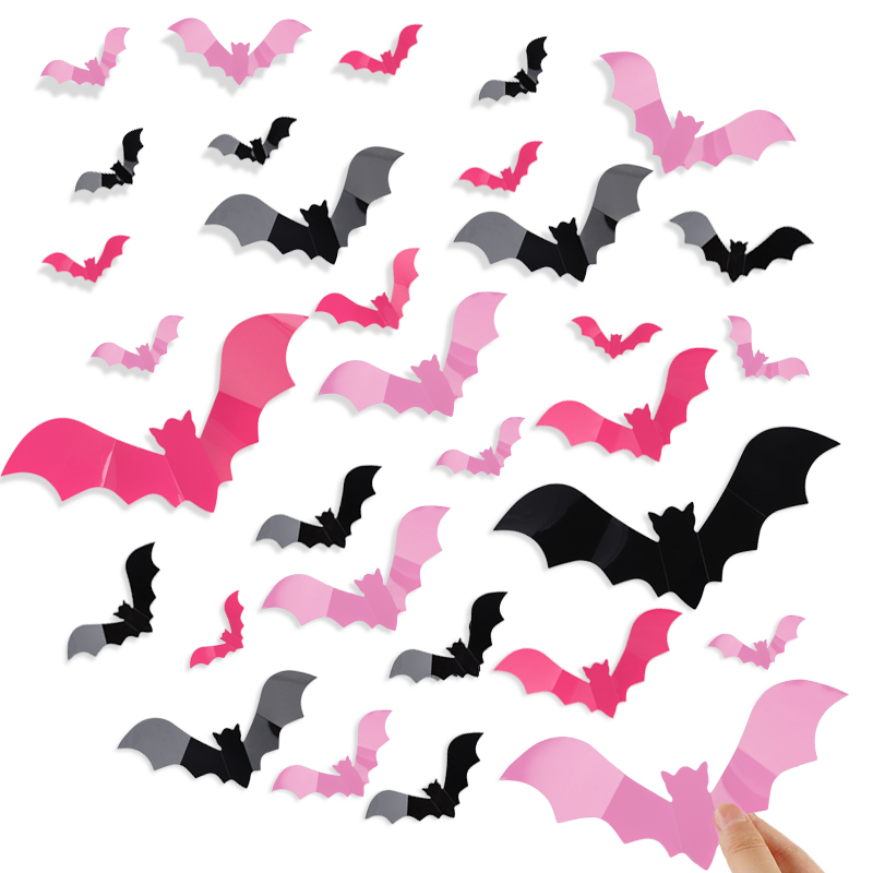 24/48개 할로윈 핑크 박쥐 창문 스티커 3D 무서운 - Baby Nursery Decals 리뷰 및 가격
