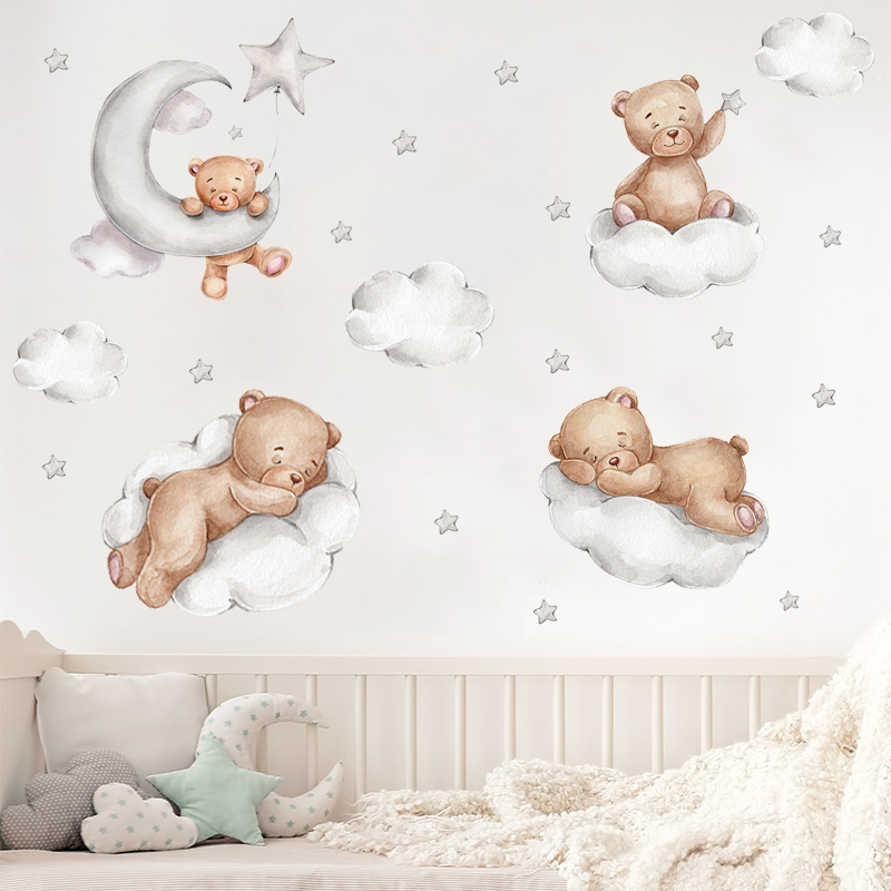 Kawaii 만화 곰 벽 스티커 어린이 방용 소녀 소년 - Baby Nursery Wallpaper Girl 리뷰 및 가격