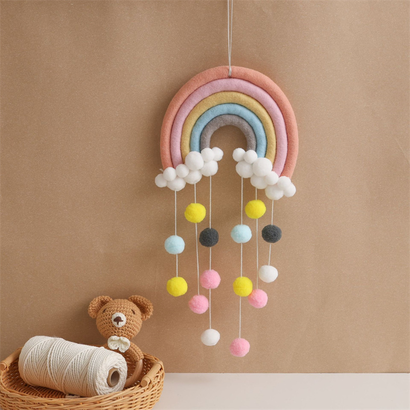노르딕 펠트 직조 무지개 헤어볼 가랜드 스트링 벽걸이  - Baby Nursery Garland 리뷰 및 가격