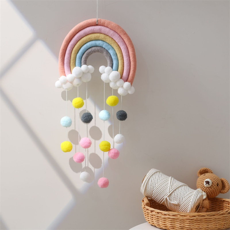노르딕 펠트 직조 무지개 헤어볼 가랜드 스트링 벽걸이  - Baby Nursery Garland 리뷰 및 가격