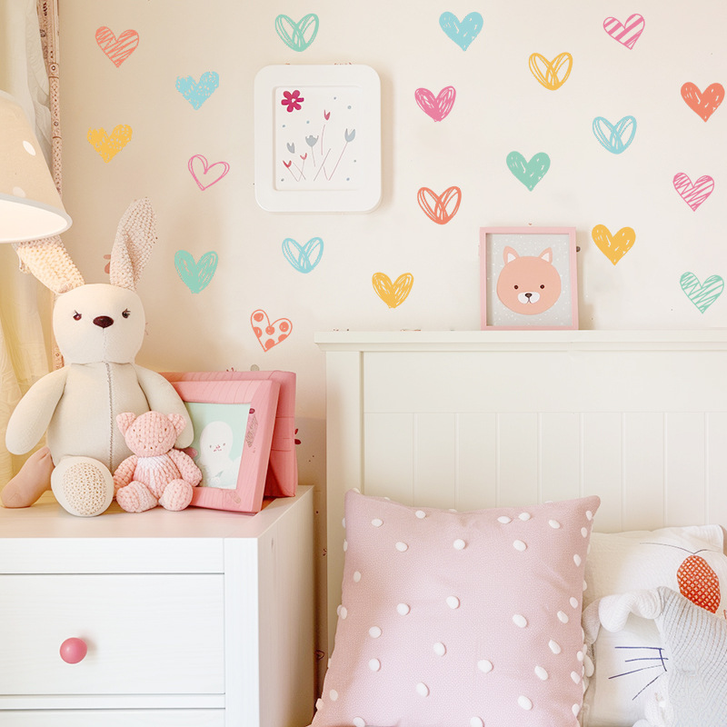 새로운 다채로운 하트 벽 스티커 다양한 모양의 하트 아 - Baby Nursery Wallpaper Girl 리뷰 및 가격