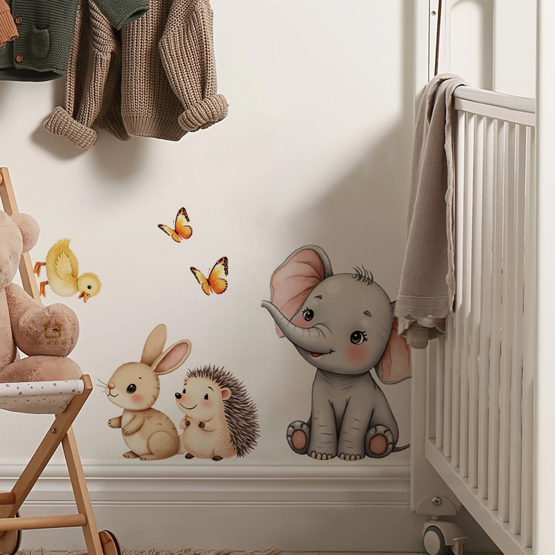 만화 동물 벽 스티커-코끼리 토끼 고슴도치 보육 데칼, - Baby Nursery Decals 리뷰 및 가격