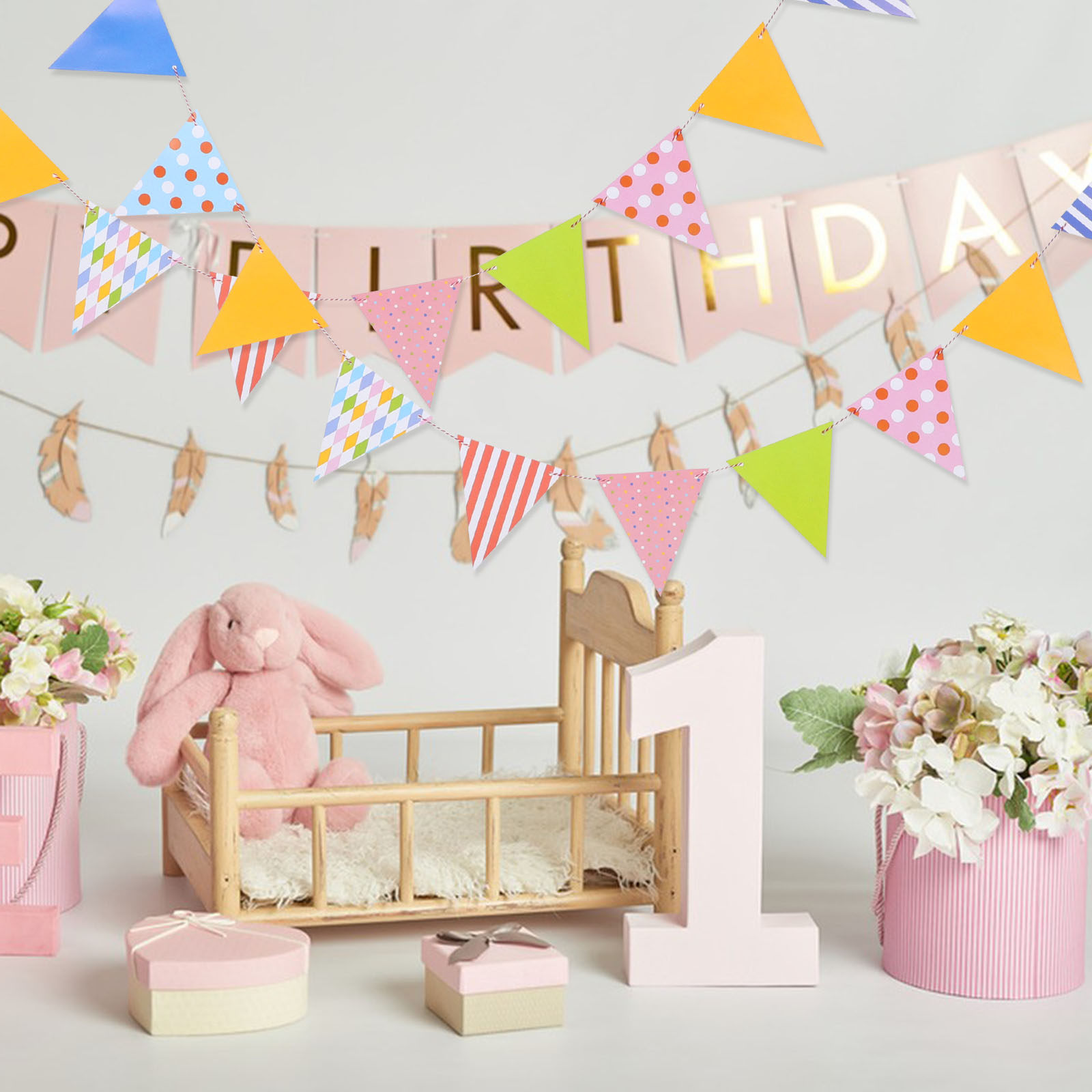 삼각형 종이 깃발 가랜드 화려한 생일 삼각형 깃발 종이 - Baby Nursery Garland 리뷰 및 가격