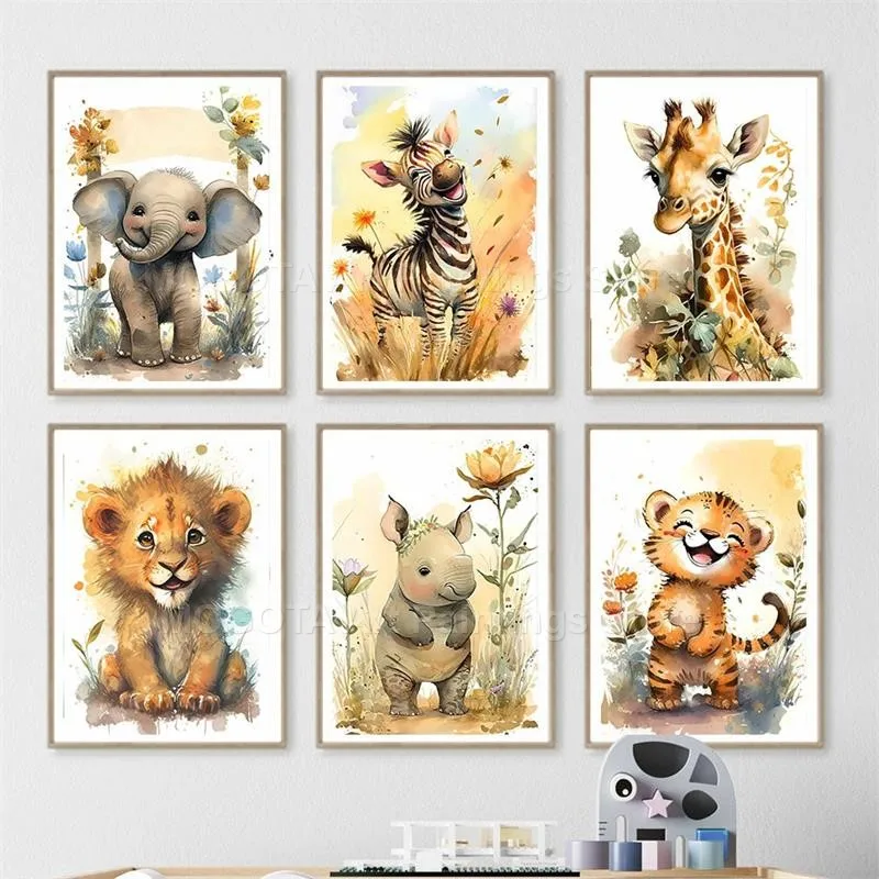 수채화 사자 기린 호랑이 코끼리 얼룩말 보육 벽 아트  - Animals Baby Nursery 리뷰 및 가격