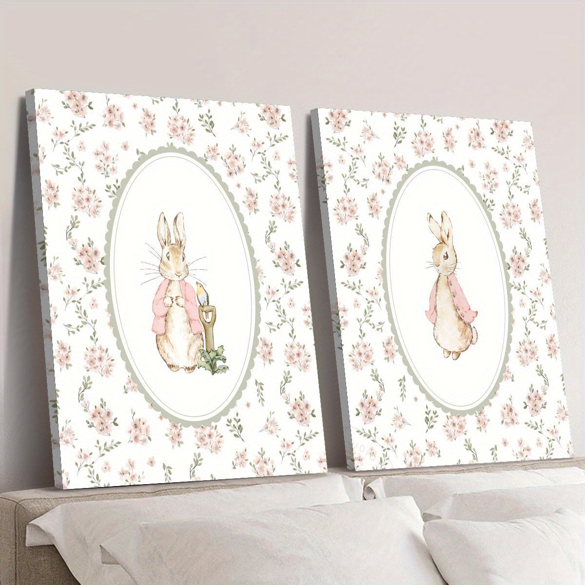 2pcs 레트로 부활절 토끼 캔버스 인쇄 아트, 프레임 - Baby Nursery Prints 리뷰 및 가격