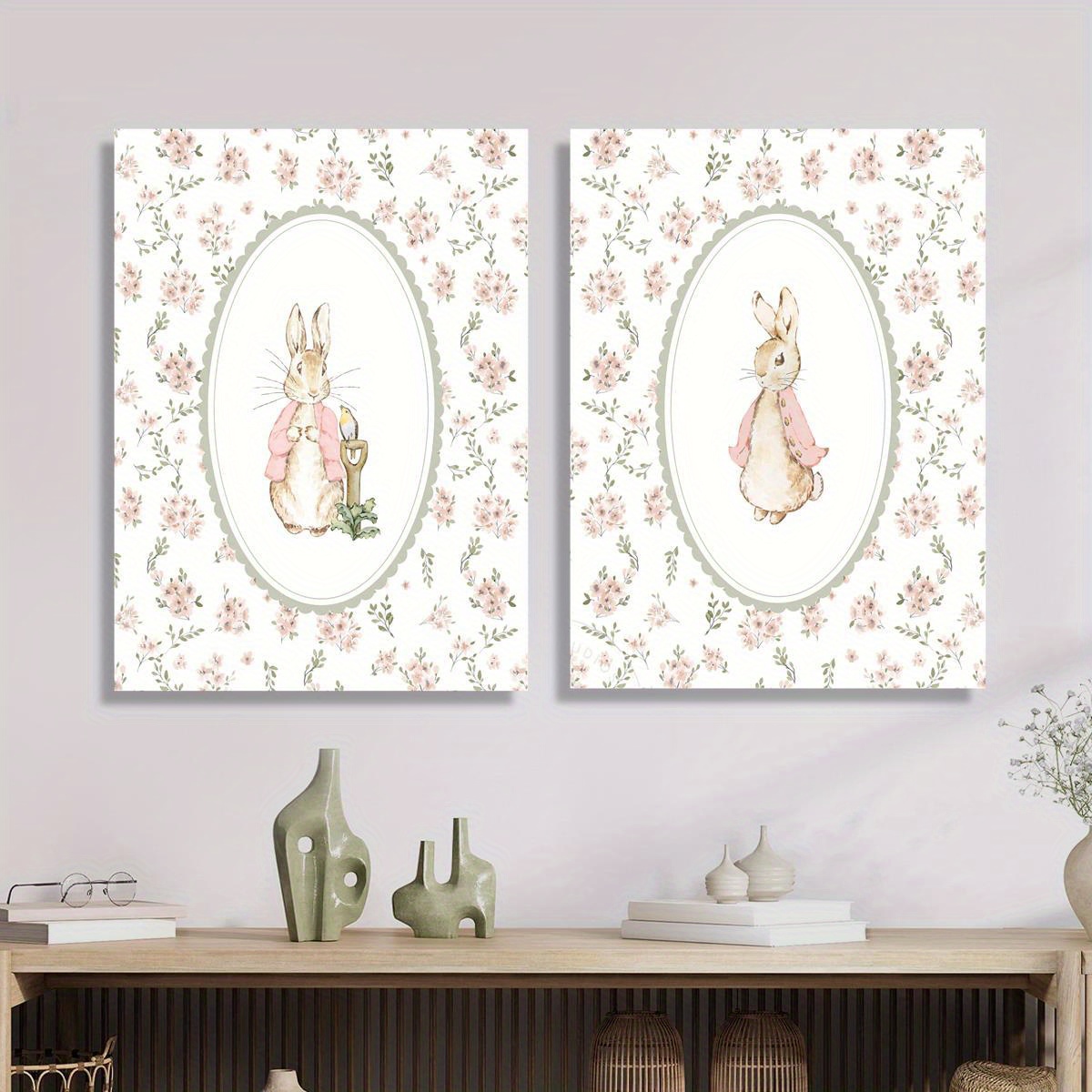2pcs 레트로 부활절 토끼 캔버스 인쇄 아트, 프레임 - Baby Nursery Prints 리뷰 및 가격